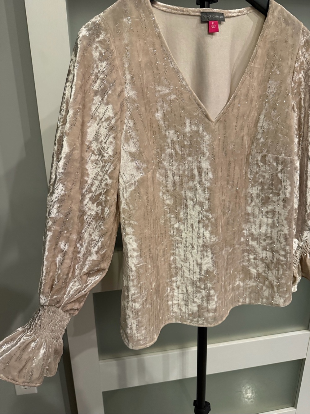 Vince Camuto Soft Champagne Velvet V-Neck Long Sleeve Blouse